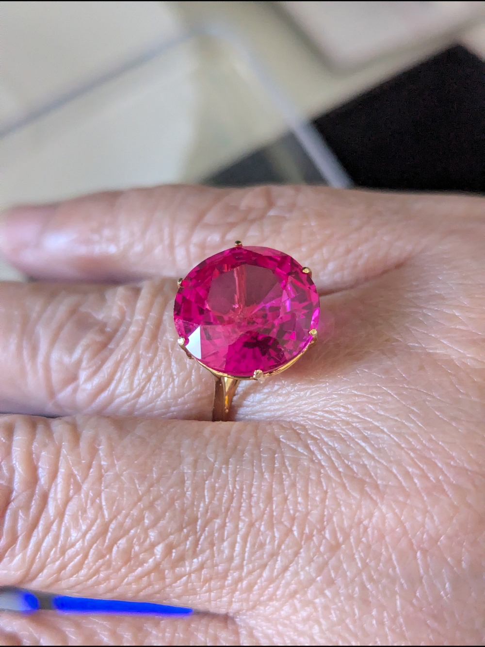 Pink Round Cut Ruby Cocktail 14k Gold Ring S.6.5 - Picture 4 of 14